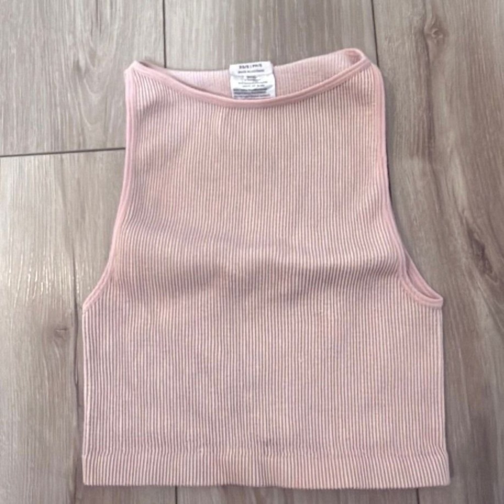 Cotton On Baby Pink Ribbed‎ Cropped Tank Top Women's Size XS Stretch Sleeveless
